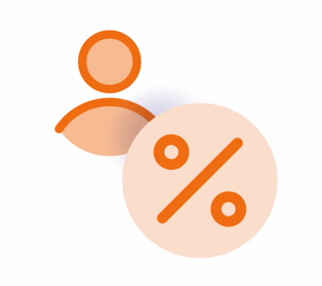Ícone de um utilizador e uma percentagem num dos passos da Contrinuição Definida do BPI Vida e Pensões.
