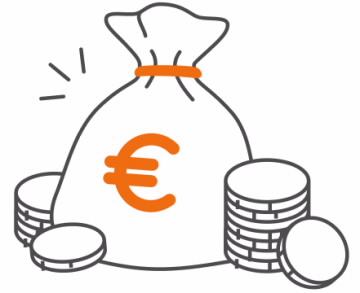 Ilustração de um saco com moedas e com cifrão inscrito.
